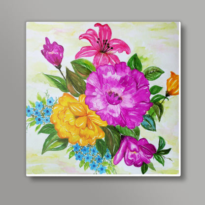 Colorful Summer Flower Bouquet Watercolor Painting Square Art Prints