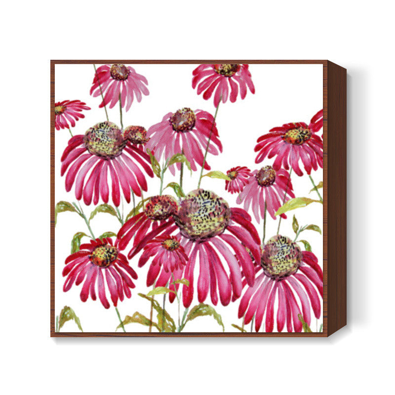 Pretty Pink Painted Flowers Spring Background Floral  Square Art Prints