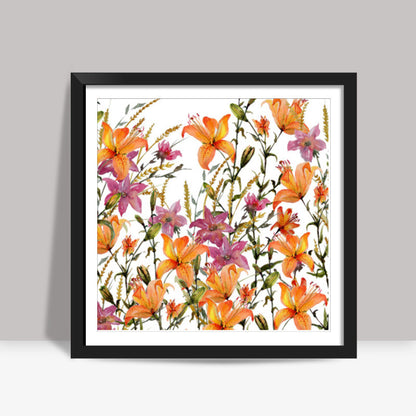 Wildflowers And Lilies Floral Springtime   Square Art Prints