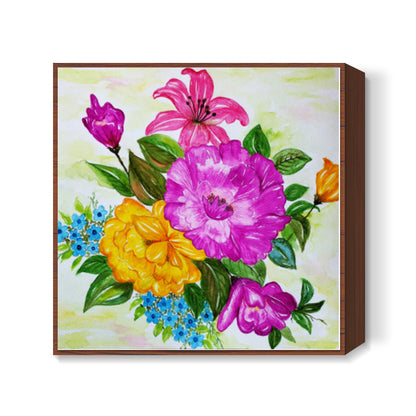 Colorful Summer Flower Bouquet Watercolor Painting Square Art Prints