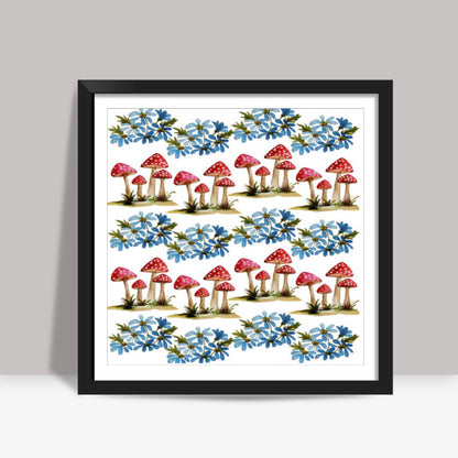 Mushrooms And Flowers Pattern Square Art Prints