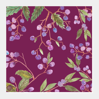 Watercolor Blue Berries Pattern Kitchen Backdrop Square Art Prints