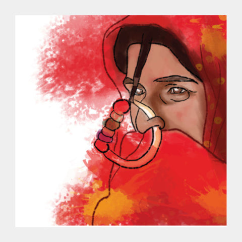 Square Art Prints, Gujarati Woman Square Art Prints