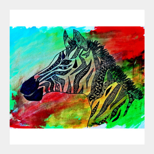 The Rainbow Zebra Square Art Prints