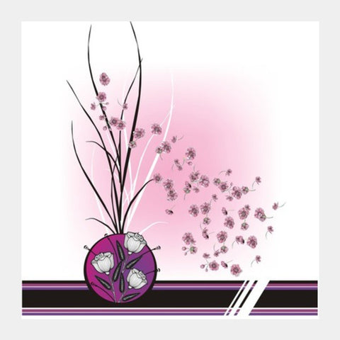 Abstract Floral Modern Art- Pink Purple Black Square Art Prints
