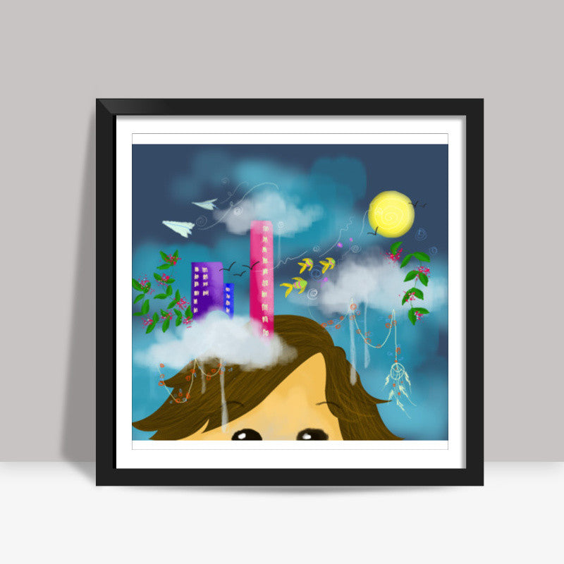 head in the clouds Square Art Prints