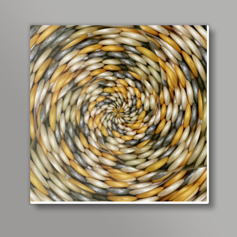 Trendy Abstract Kaleidoscopic Yellow Grey Glass Beads Unique Background Design Square Art Prints