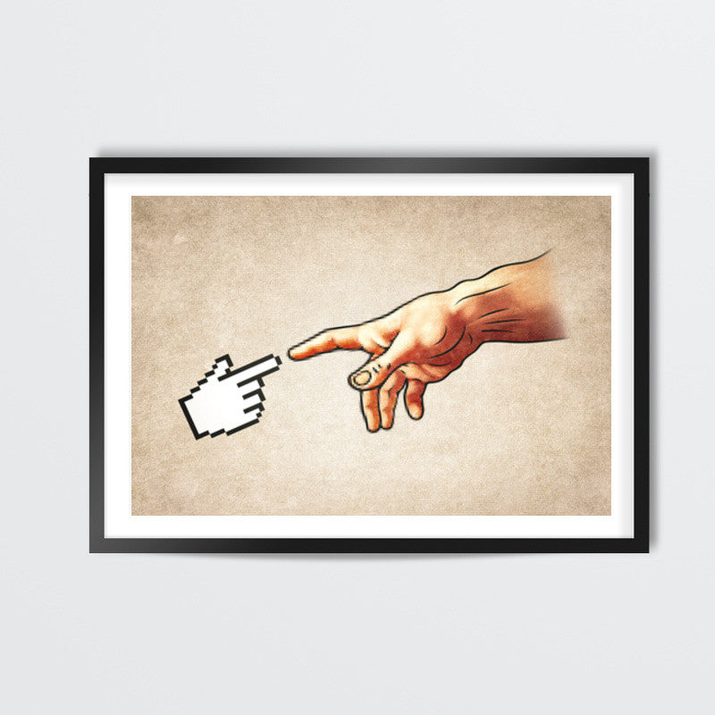 Funny 8bit Nerd & Geek Humor (Creation of Adam Parody) Wall Art