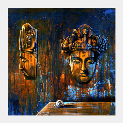 Bodhi Mask and Snail Square Art Prints