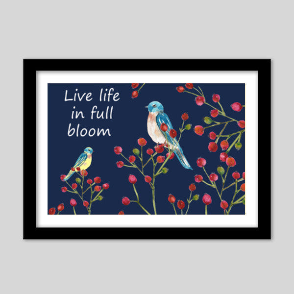 Berries And Birds Painting Nature Wall Decor  Premium Italian Wooden Frames