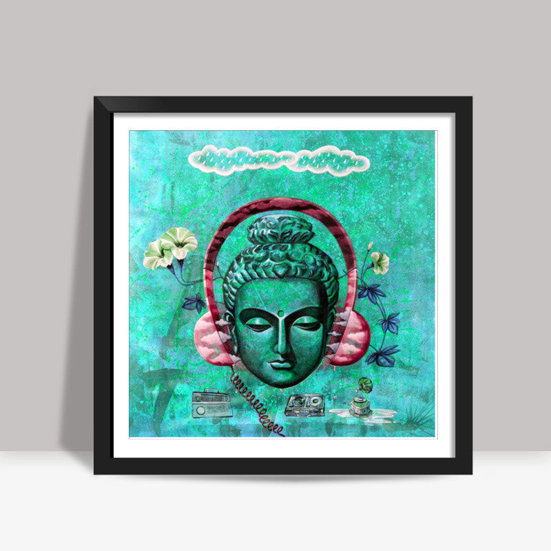 Headphone Buddha Square Art Prints