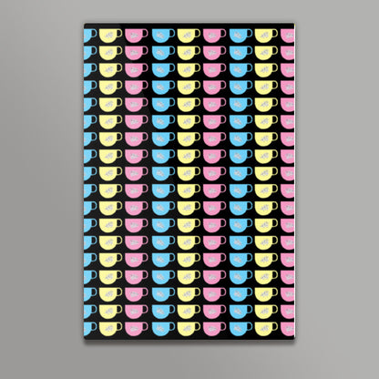 Pastel Tea Cups Pattern Background Kitchen Decor Wall Art