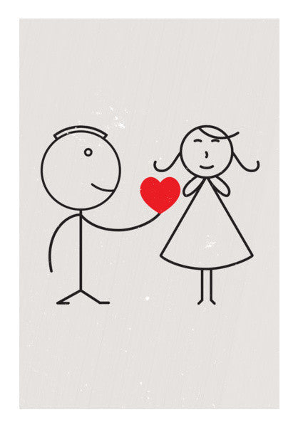 Stick Figure Love Couple With Heart Art PosterGully Specials