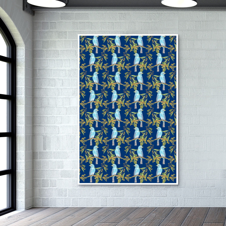 Birds And Flowers Nature Pattern Background Print Wall Art