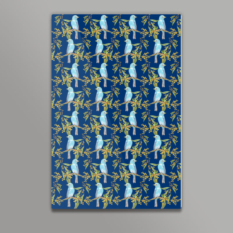 Birds And Flowers Nature Pattern Background Print Wall Art