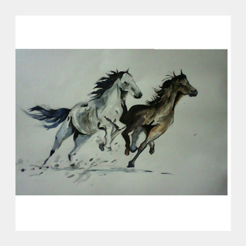 Two horses Square Art Prints