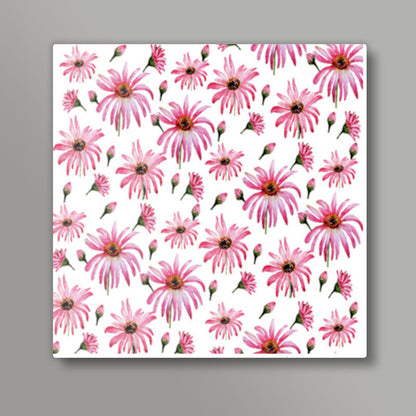 Pink Scattered Daisy Flowers Spring Floral Pattern Square Art Prints