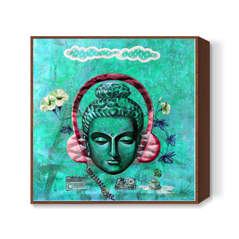 Headphone Buddha Square Art Prints