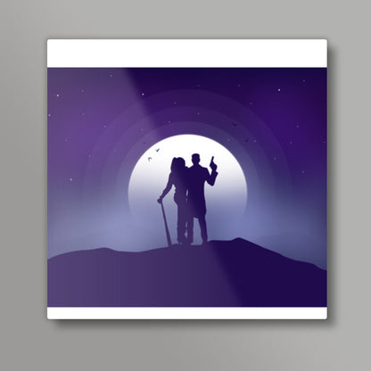 Joker & Harley Quinn Moon Night Square Art Prints