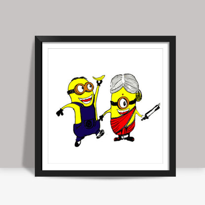 Minions love #minions #banana #cute Square Art Prints