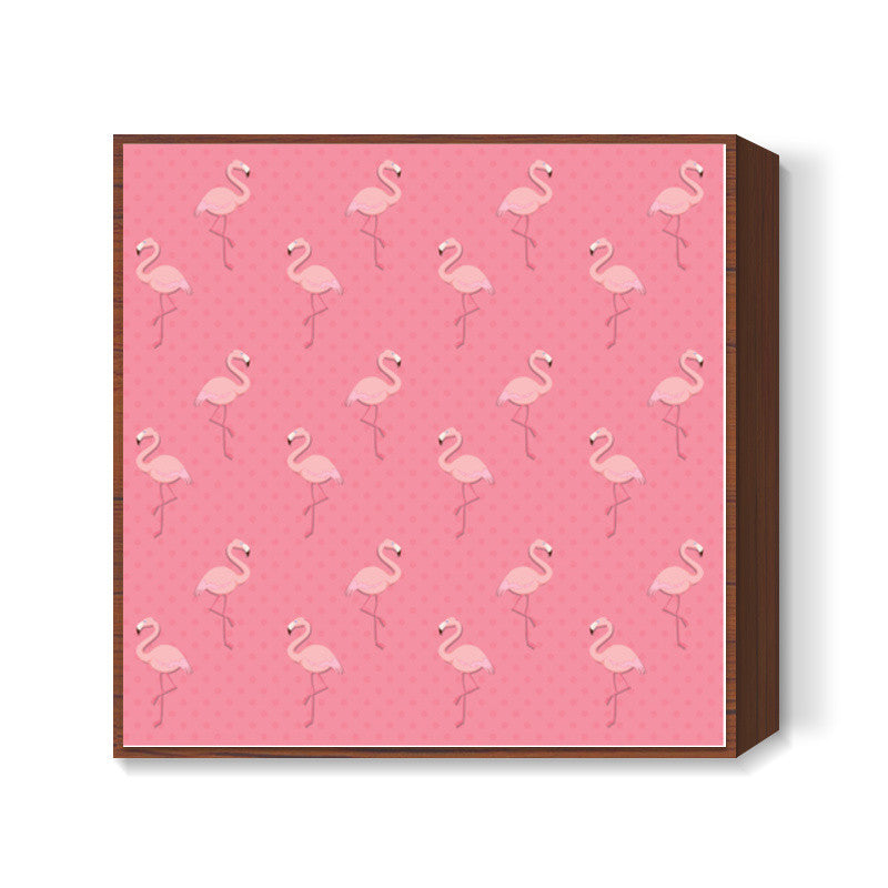 Pink - Dots with Flamingo  Square Art Prints