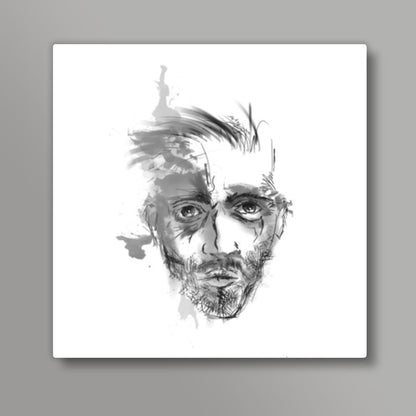 Face on the wall Square Art Prints