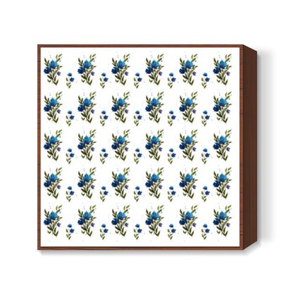 Painted Blue Floral Background Pattern Square Art Prints