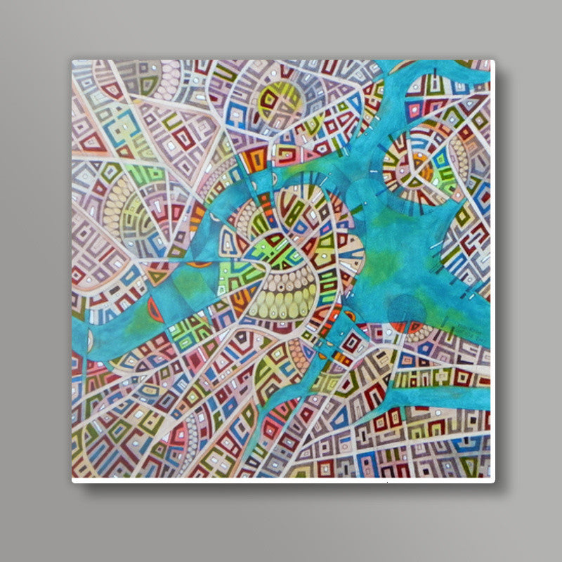 imaginary map of boston Square Art Prints