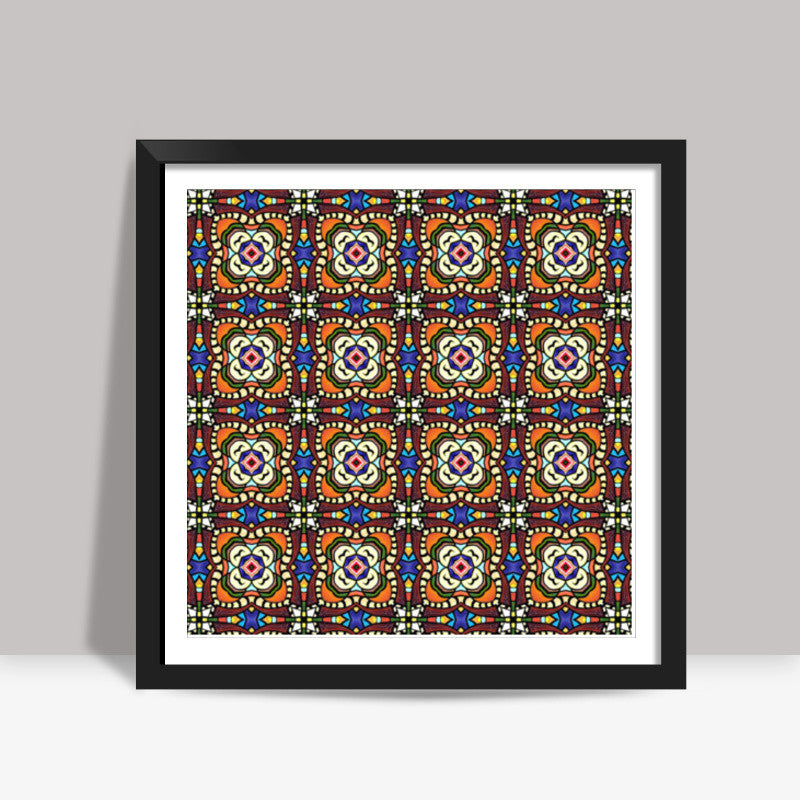 Colorful Indian Tribal Geometric Pattern Square Art Prints