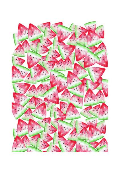 PosterGully Specials, Watermelon Slices Fruit Pattern Watercolor Summer Background Wall Art