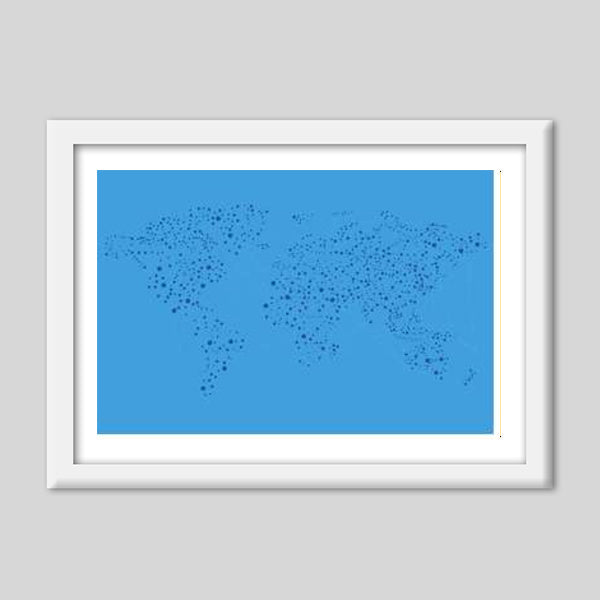 Blue Connected World Map Premium Italian Wooden Frames