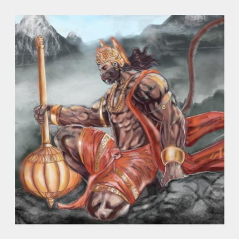 PosterGully Specials, Lord Hanuman -The greatest superhero Square Art Prints