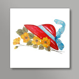 Red Hat And Flowers Artwork Square Art Prints