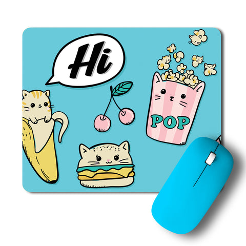 Cute Kitty Burger Popcorn Artwork Mousepad