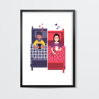 Texting Lovers White Wall Art