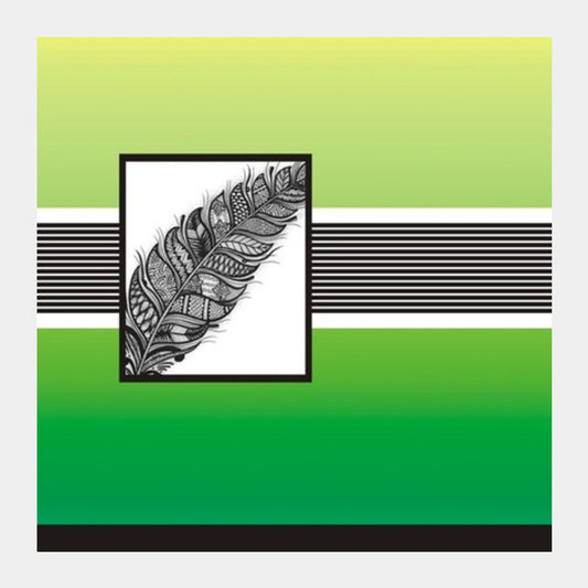 Greens Design- Black and White intricate leaf on colour background Square Art Prints