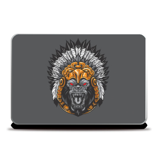 Gorilla Wearing Aztec Headdress Laptop Skins