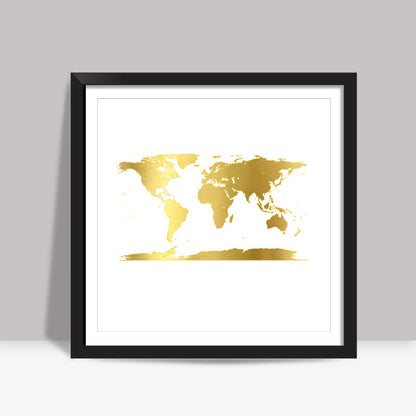 Golden Around the World Map Square Art Prints