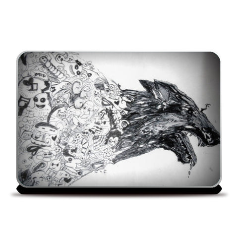 Angry Doodle Wolf Dog Art Laptop Skins