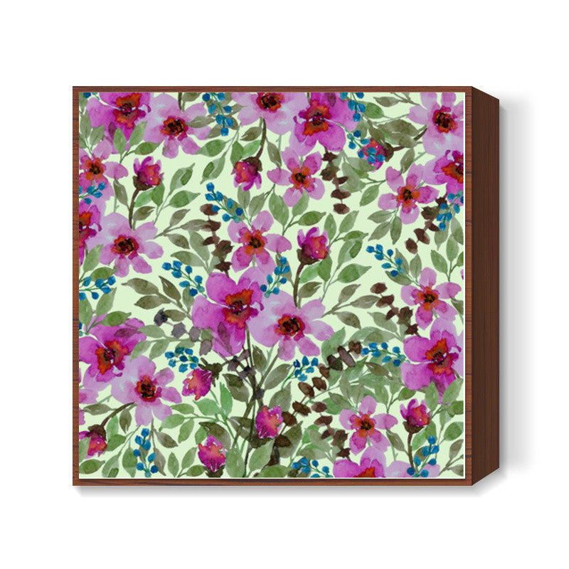 Hand Painted Pink Flowers Botanical Nature Pattern Square Art Prints