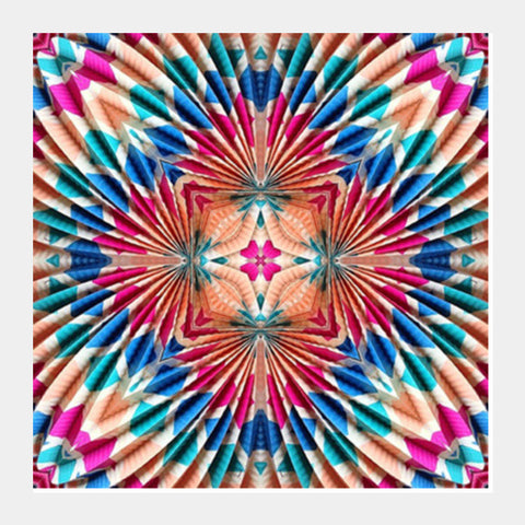 Colorful Abstract Psychedelic Kaleidoscope Digital Art Background Square Art Prints