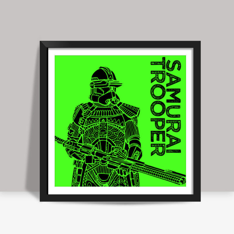 Samurai Trooper : Star Wars Inspired Original Art, Green, Black, Pop Art, Trendy Graphic Art, Bold, Bright, Intricate Square Art Prints