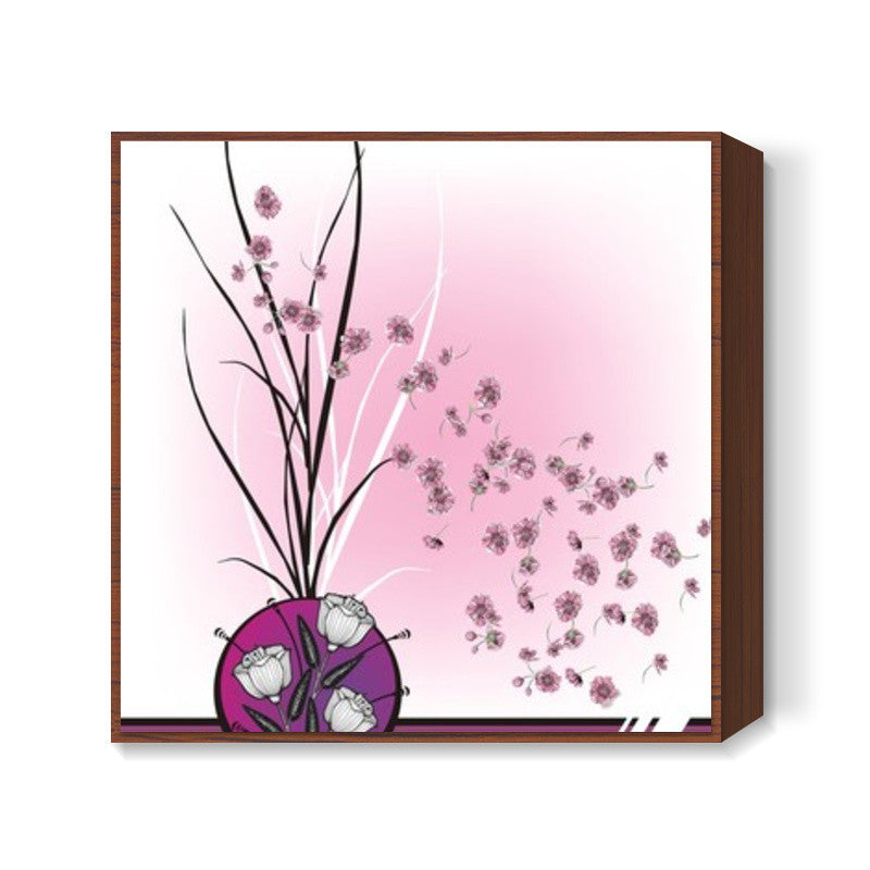 Abstract Floral Modern Art- Pink Purple Black Square Art Prints