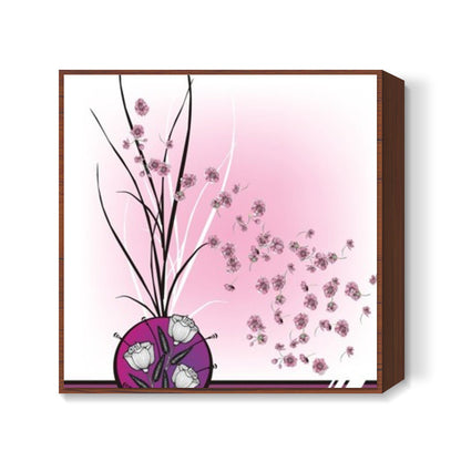 Abstract Floral Modern Art- Pink Purple Black Square Art Prints