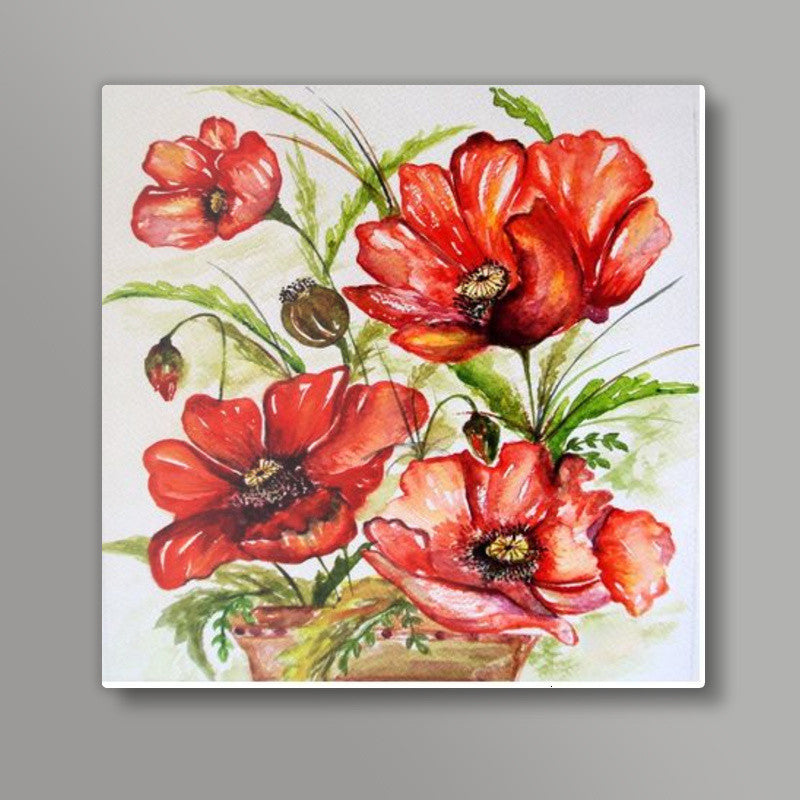 Red Flowers Watercolor Square Art Print l Artist: Seema Hooda