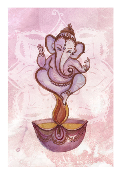 Baby Ganesha On Mud Lamp Wall Art