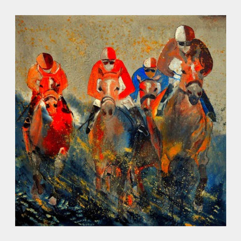 Horse race Square Art Prints