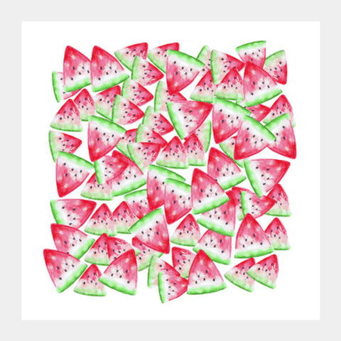 Watermelon Slices Fruit Pattern Watercolor Food Art Summer Background  Square Art Prints