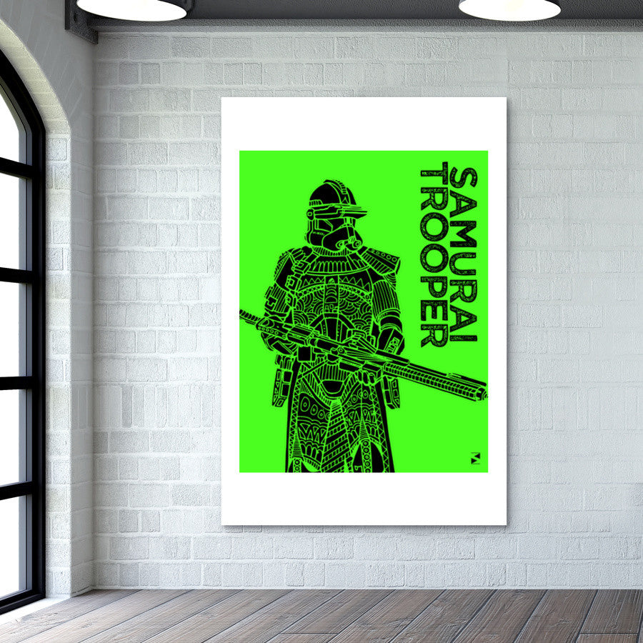 Samurai Trooper : Star Wars Inspired Original Art, Green, Black, Pop Art, Trendy Graphic Art, Bold, Bright, Intricate Wall Art