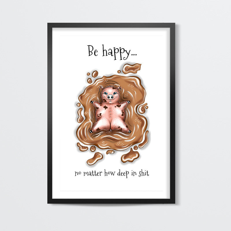 JUST HAPPY #animal #comic #illustration #doodles #happy #humour #minimalism #motivation #painting #social #sketch #art Wall Art